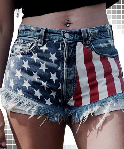 American Flag Element Ripped Jeans Short