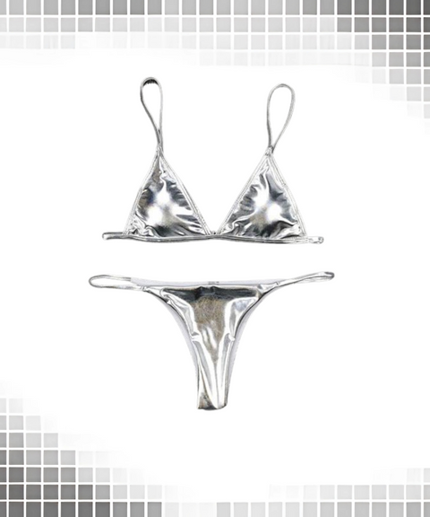 Silver Glossy Bikini Set