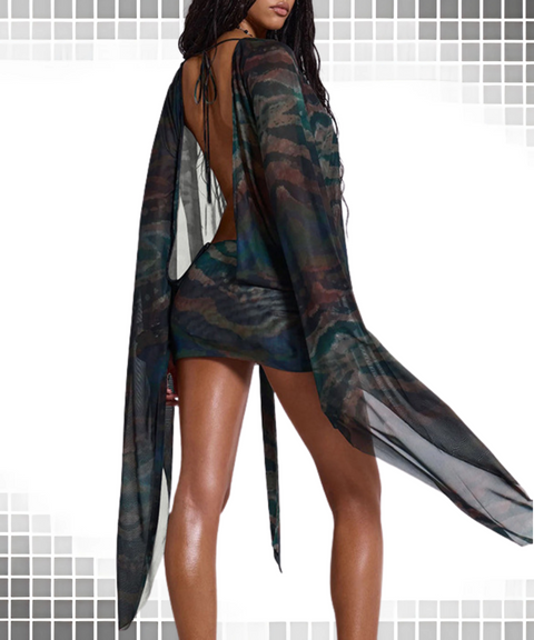 Short Mesh Printed Dress