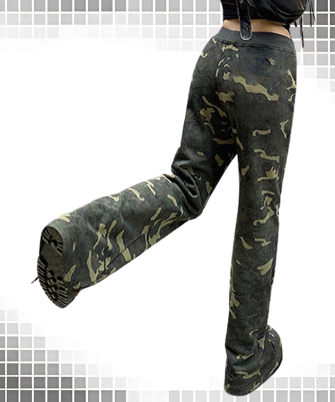 High-Waisted Cargo Camouflage Pants