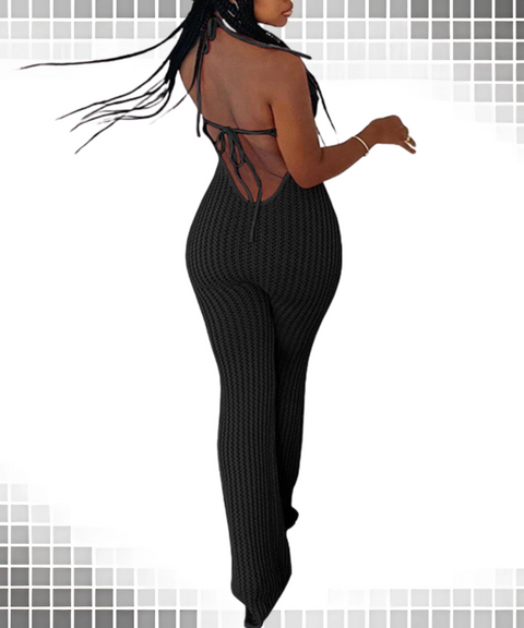 Knitted Hollow-Out Backless Bodysuit