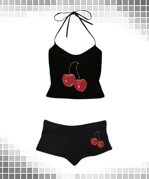 Cherry Print Suspenders Top