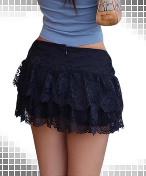 Low-waist Lace Pleated Skirt