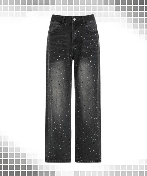 Rhinestone Loose Wide-Leg Low-Waist Jeans