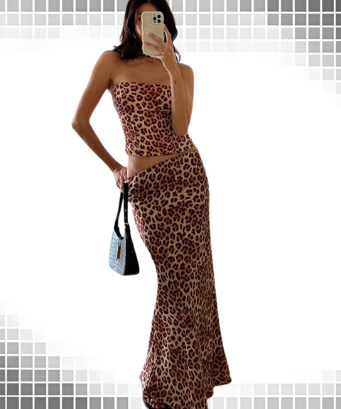 Polka dot print tube top skirt set