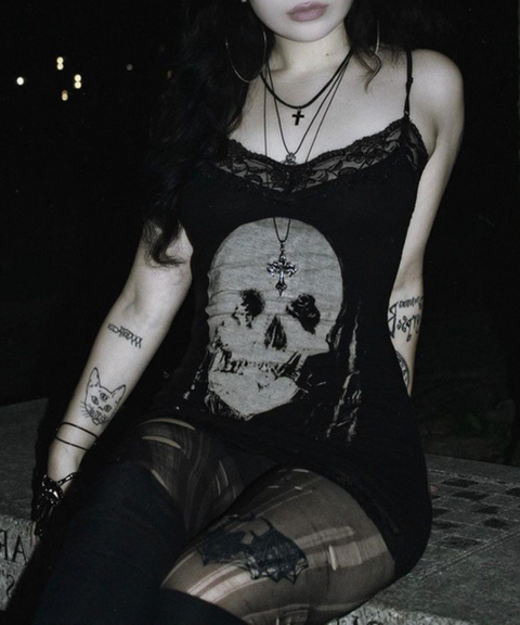 Halloween skull print tank dress for women