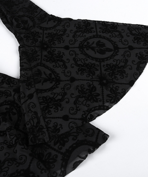 Halloween retro dark flocked long-sleeved dress