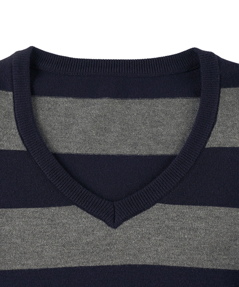 Contrast striped V-neck long-sleeved sweater