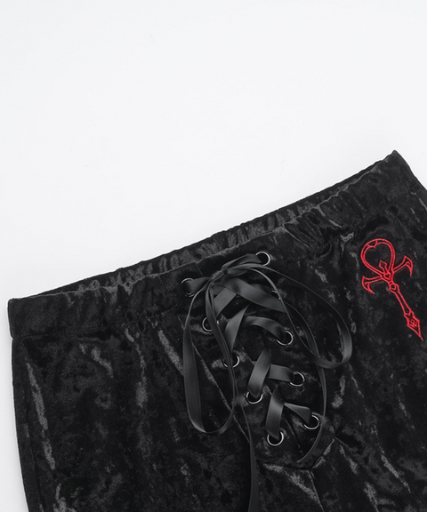Halloween cross embroidered flared pants