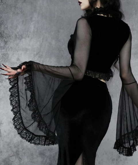 Halloween mesh paneled flared sleeve top