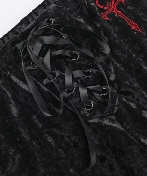 Halloween cross embroidered flared pants