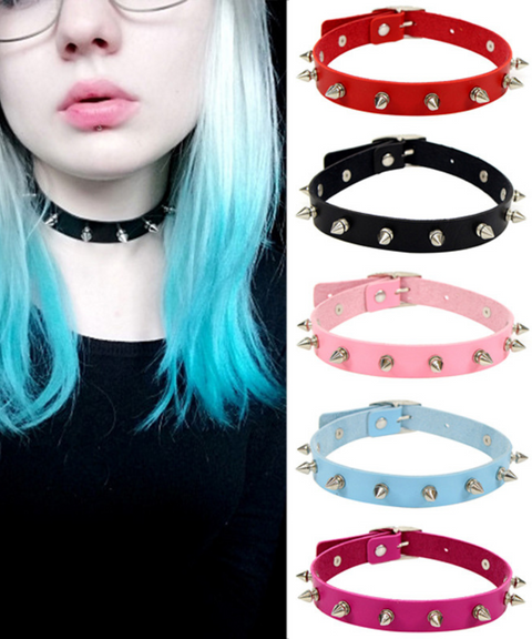 Halloween punk spiked leather collar