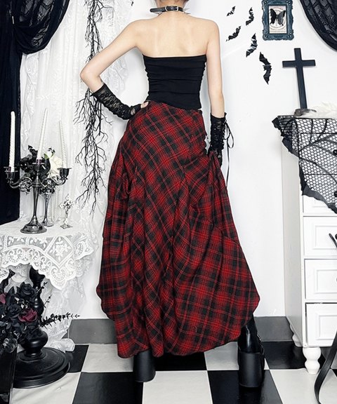 Halloween red plaid irregular adjustable multi-wear skirt