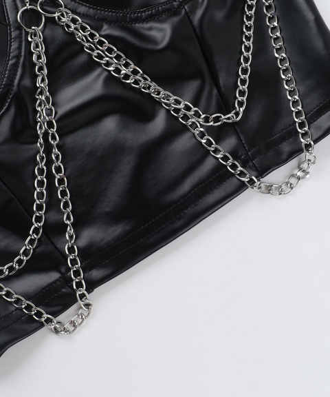 Halloween gothic dark style rivet chain leather tube top for women