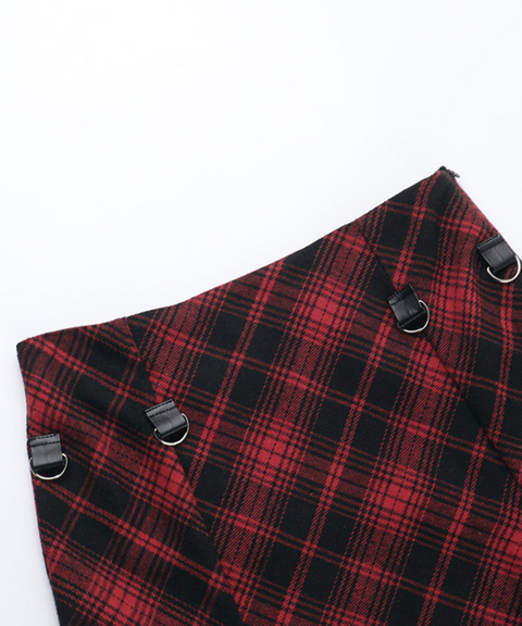 Halloween red plaid irregular adjustable multi-wear skirt