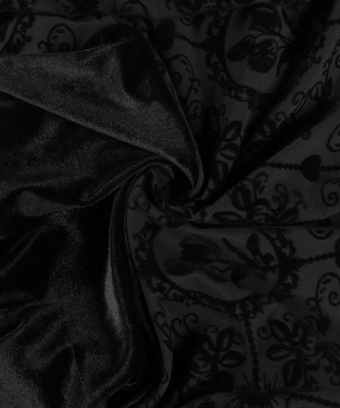 Halloween retro dark flocked long-sleeved dress