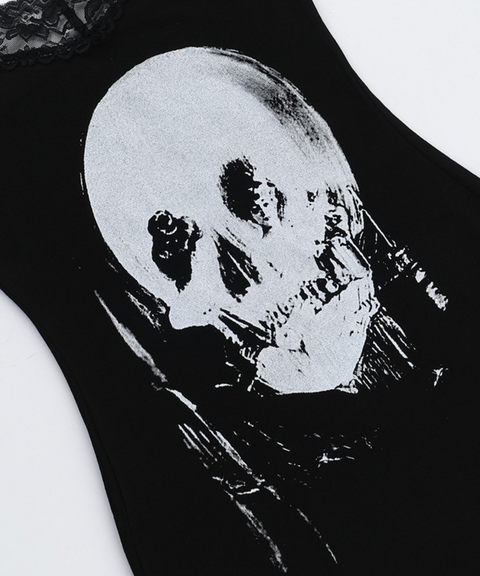 Halloween skull print tank dress for women