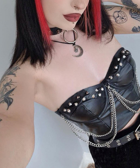 Halloween gothic dark style rivet chain leather tube top for women