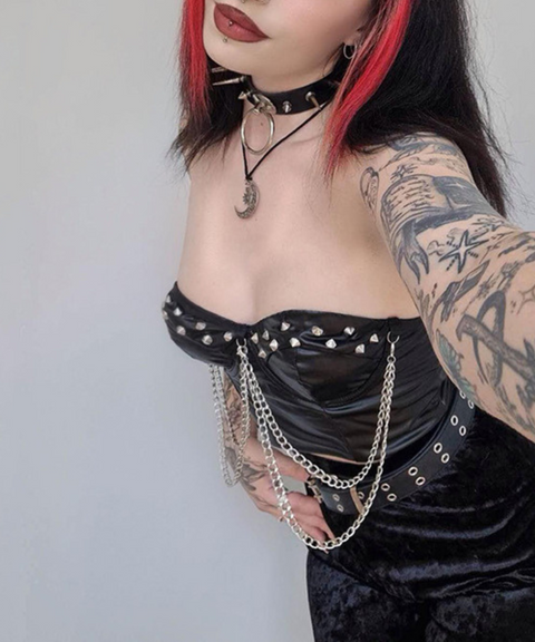 Halloween gothic dark style rivet chain leather tube top for women
