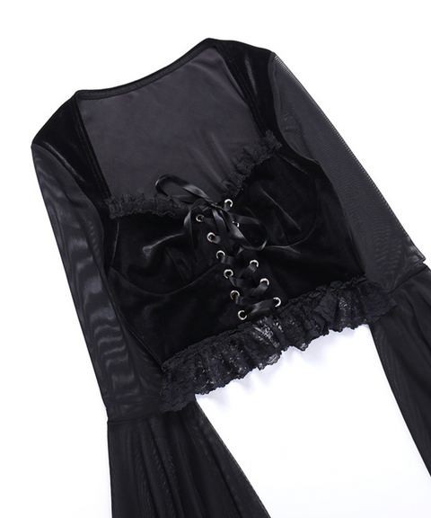 Halloween mesh paneled flared sleeve top