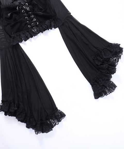 Halloween mesh paneled flared sleeve top