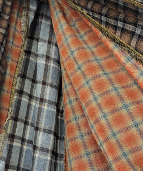 Paneled plaid denim skirt