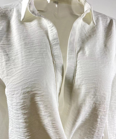 Long-sleeved white linen shirt dress