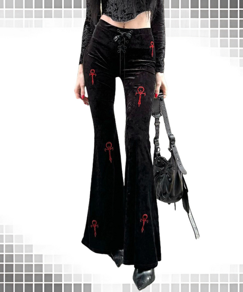 Halloween cross embroidered flared pants