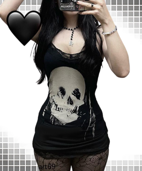 Halloween skull print tank dress for women