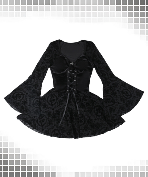 Halloween retro dark flocked long-sleeved dress