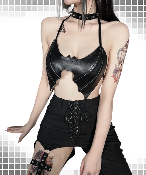 Halloween bat leather lace-up vest