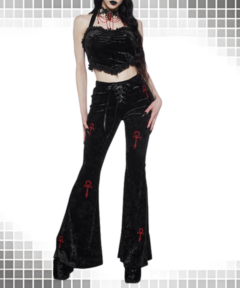 Halloween cross embroidered flared pants