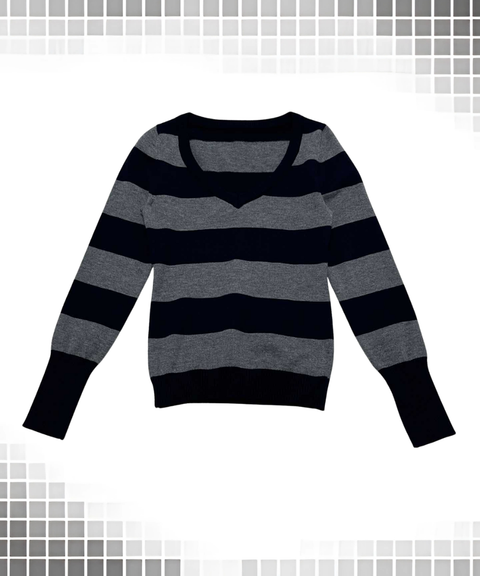 Contrast striped V-neck long-sleeved sweater