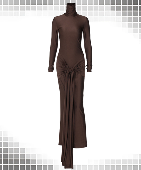 Women's turtleneck long-sleeved tie-dress