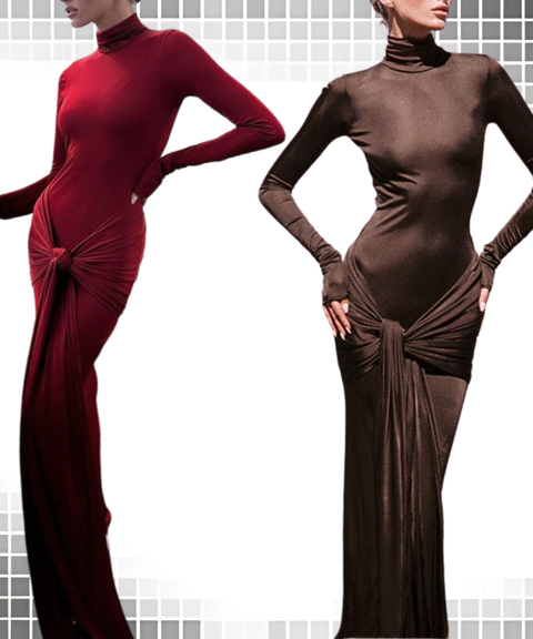 Women's turtleneck long-sleeved tie-dress