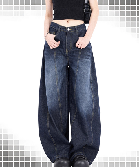 Baggy washed wide-leg scimitar jeans