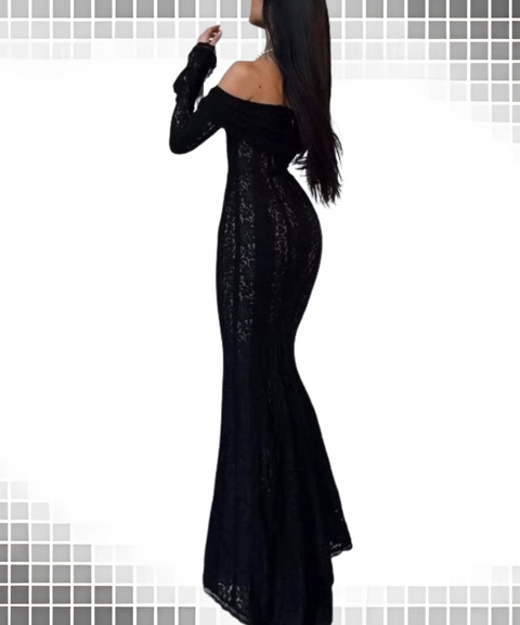 Lace Off-the-shoulder Long-sleeved Tube Dress