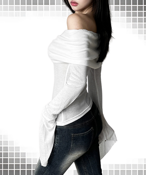 Sailor-neck Long-sleeved T-shirt