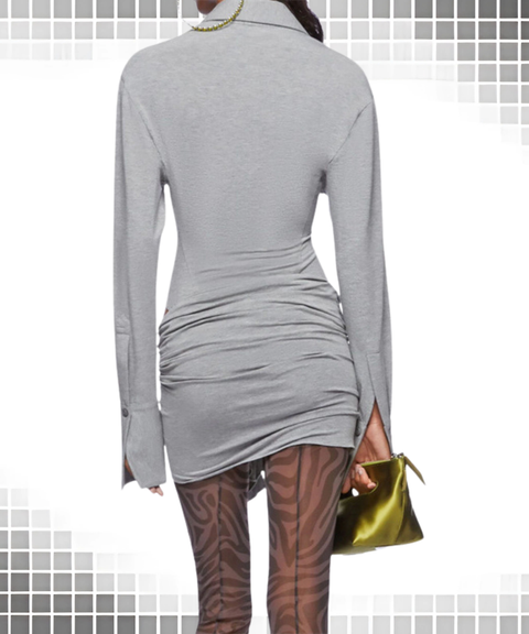 Long Sleeve Polo Collar Irregular Cut-Out Sexy Dress