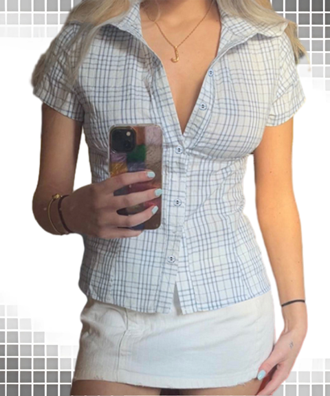 Office Plaid Slim Fit Buttoned Lapel Shirt