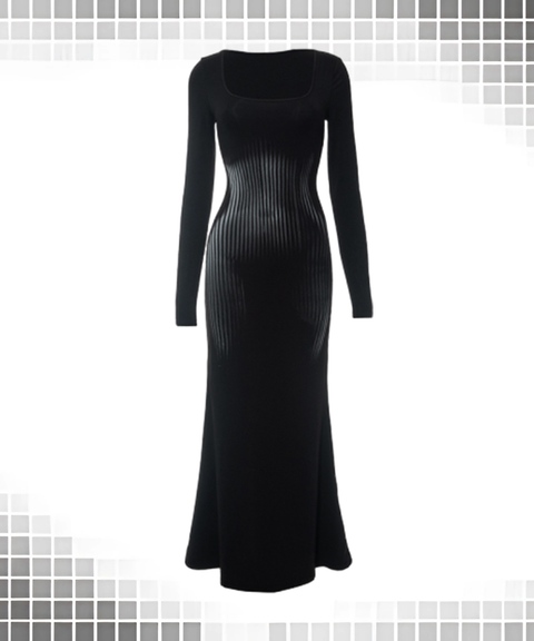 Square Neck Pullover Long Sleeve Bodycon Mermaid Dress