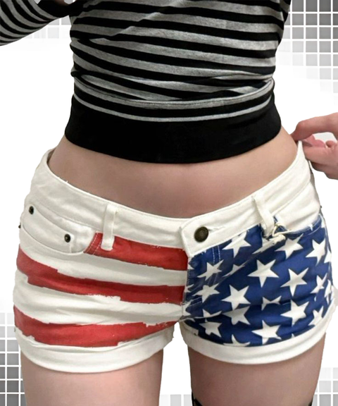Retro Star Print Slim Bodycon Ultra-Short Denim Shorts