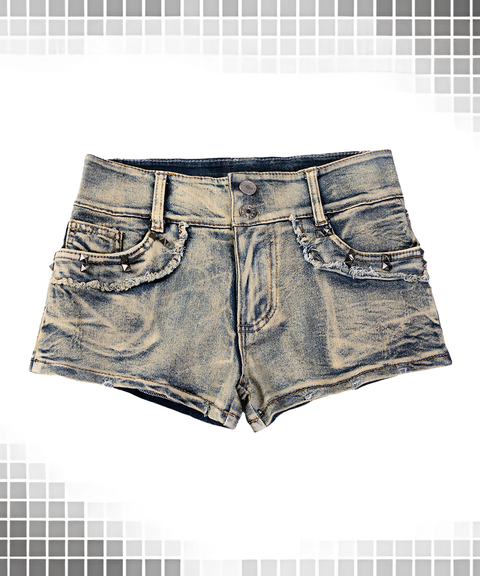High-Stretch Ultra-Short Low-Rise Distressed Denim Shorts