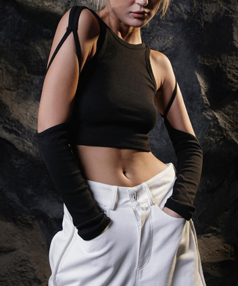 Hollow Cropped Long Sleeve T-Shirt