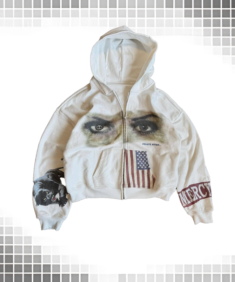 Flag & Eye Print Dark Aesthetic Loose Hooded Sweatshirt