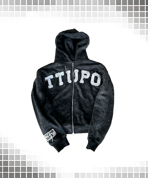 Vintage Distressed Camouflage Embroidered Hoodie