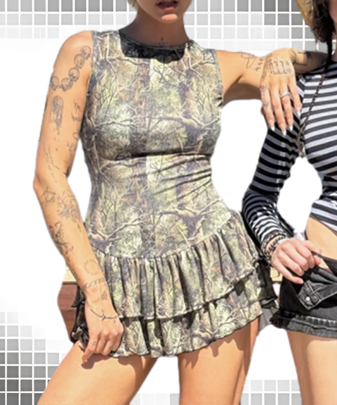 Balletcore Camouflage Slim Ruffle Skirt