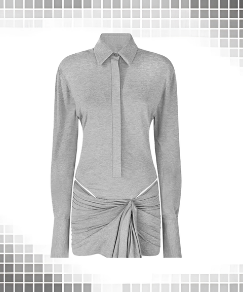 Long Sleeve Polo Collar Irregular Cut-Out Sexy Dress