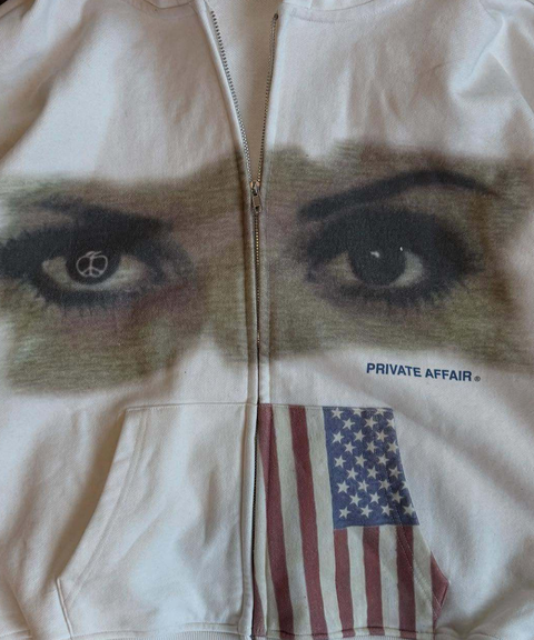 Flag & Eye Print Dark Aesthetic Loose Hooded Sweatshirt
