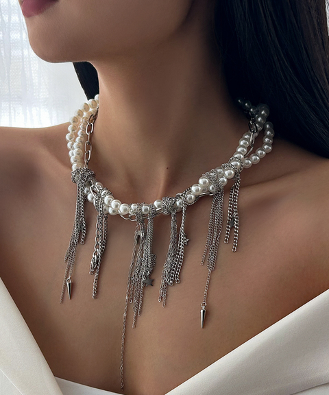 Love Heart Pearl Tassel Necklace
